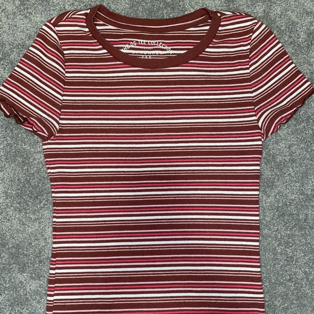 Aeropostale Striped Ribbed Shrunken Tee